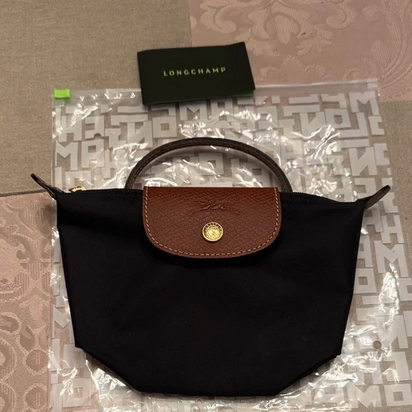 Longchamp Black and Brown Le Pliage Original Mini Bag - Picture 1 of 6
